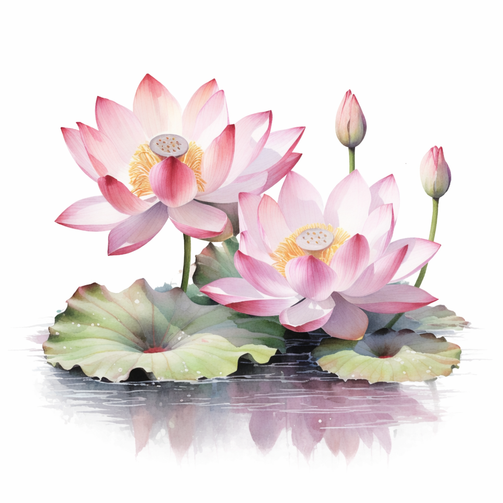 Feng Shui inspired watercolour lotus flowers representing balance, calm energy, and intentional living, awakening the element within